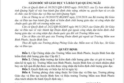 Trường MN Bình Phước chính thức được chứng nhận trường đạt kiểm định chất lượng giáo dục năm 2023